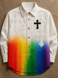 Men's Vintage  Rainbow Art Print Long Sleeve Shirt