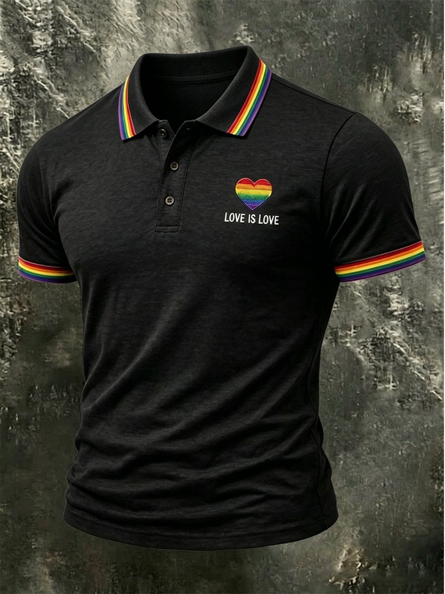 Men's Love Is Love Pride Month Rainbow Business Short-Sleeve Polo Shirt