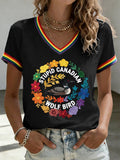 Women's Stupid Canadian Wolf Bird Print V Neck T-shirt