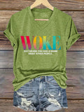 V-Neck Retro Woke Just Means You Give A Damn About Other People Print T-Shirt