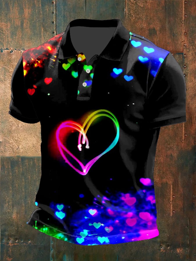 Men's Retro Rainbow Love LGBT Print Polo Shirt