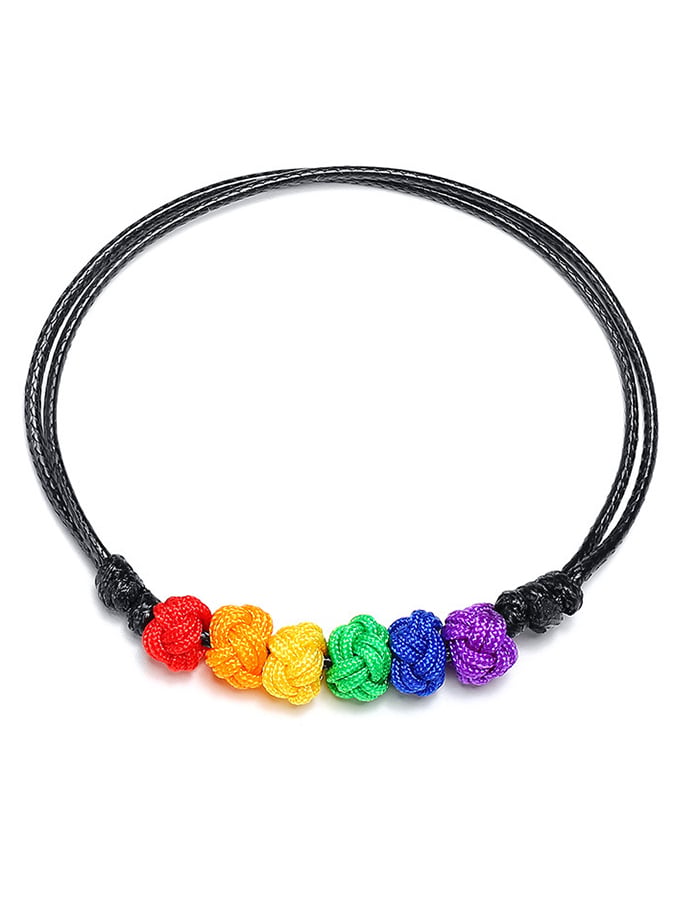 Unisex Black Wax Rope Handwoven Rainbow Knot Adjustable Bracelet
