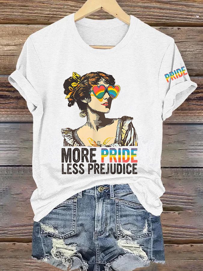 Women LGBTQ More Pride Less Prejudice Print Short Sleeve T-Shirt