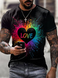 Men's Retro Rainbow Love LGBT Print Short Sleeve T-shirt