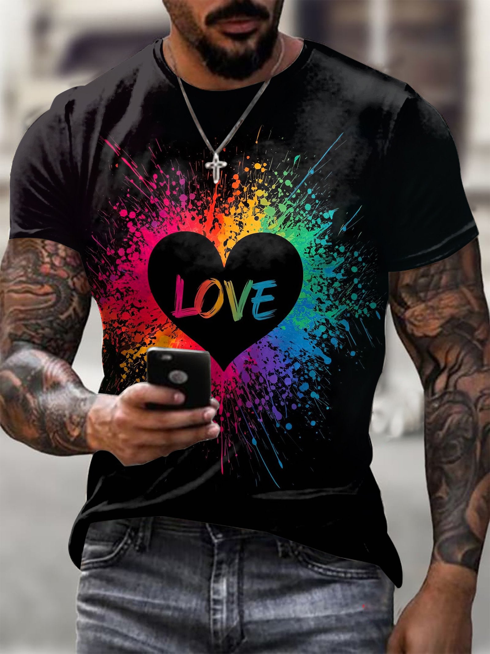 Men's Retro Rainbow Love LGBT Print Short Sleeve T-shirt