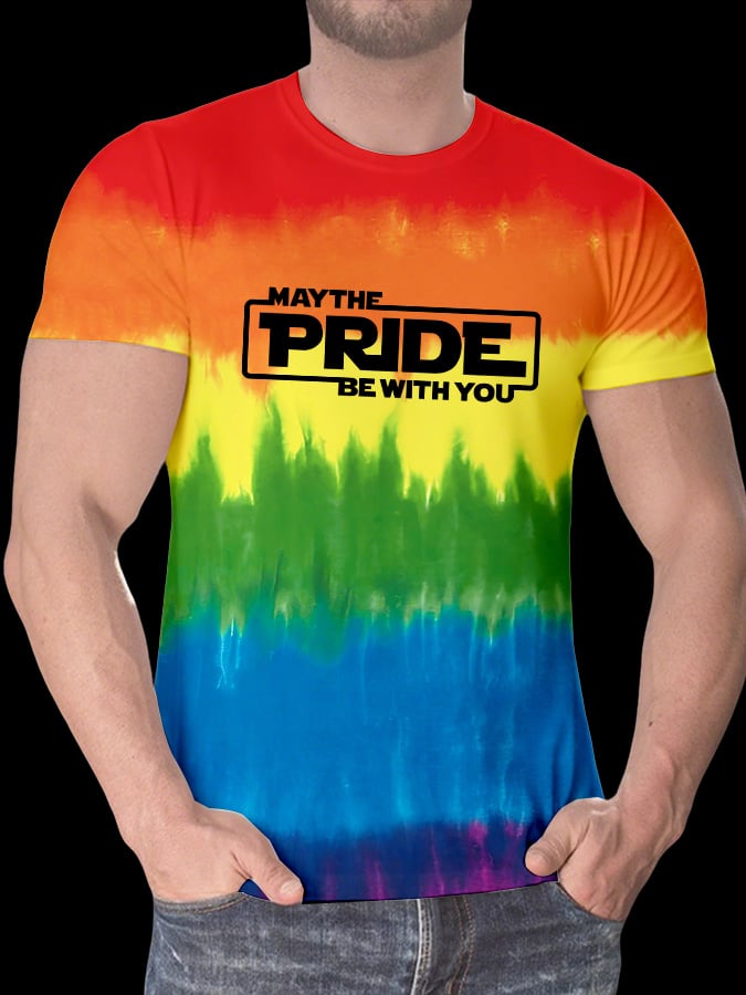 Men's Pride Month Rainbow Print Crew Neck T-Shirt