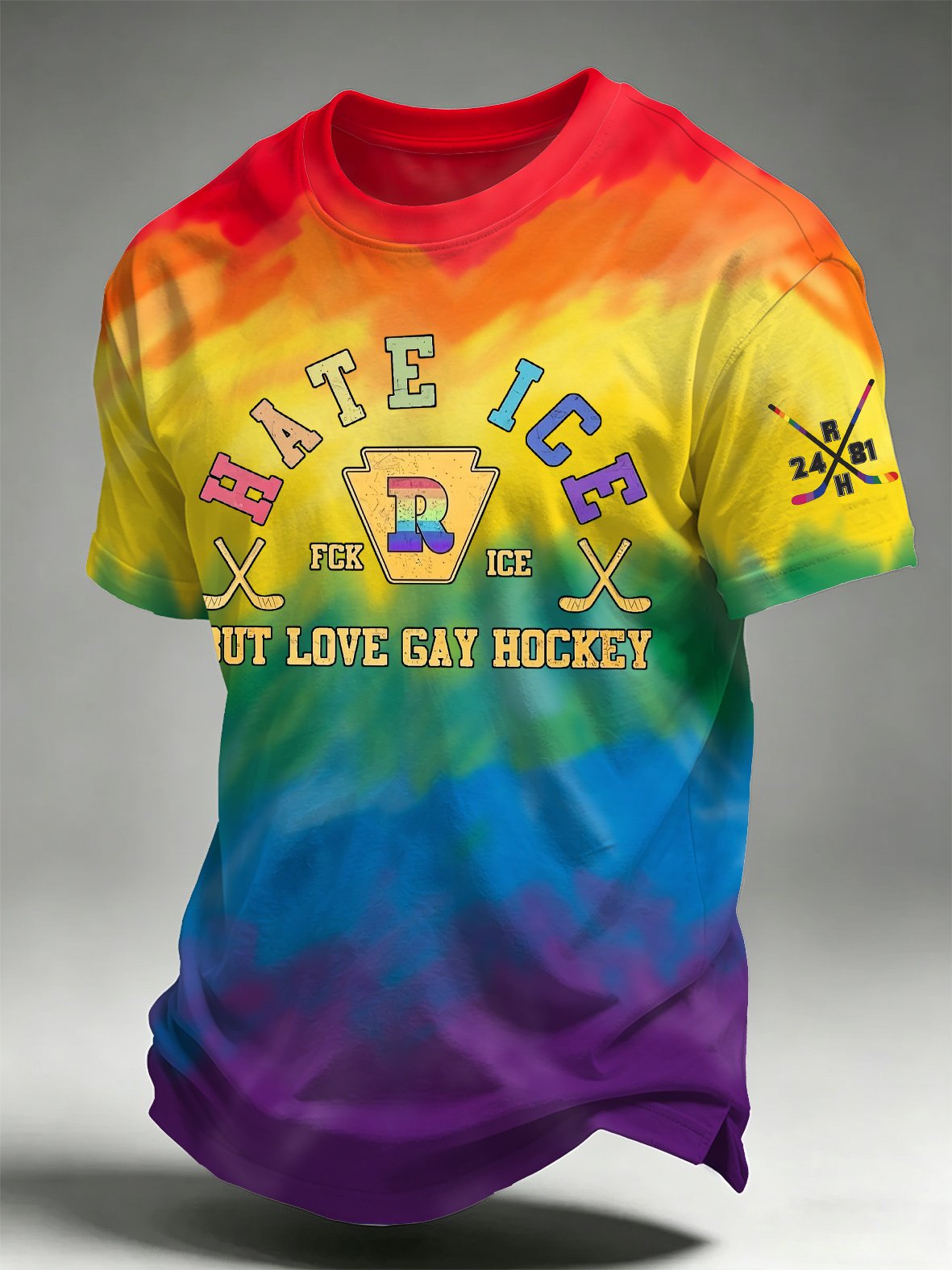 Men's I Hate Ice But I Love Queer Hockey Print Round Neck T-shirt
