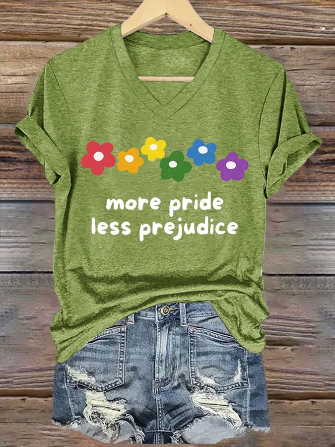 V-Neck Retro More Pride Less Prejudice Print T-Shirt