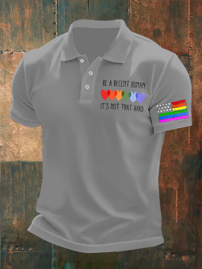 Man's Vintage Be A Decent Human It's Not That Hard Printed Polo Shirt