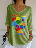 V-Neck Retro Be A Decent Human It's Not That Hard Print T-Shirt
