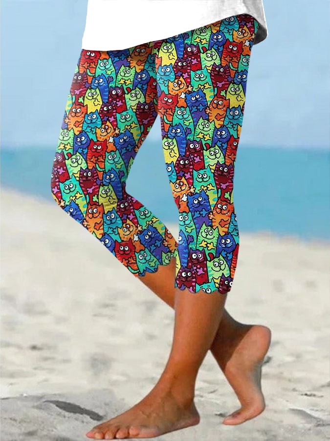 Retro Pride Parade Cats Print Leggings