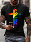 Men's Rainbow Pride Month Faith Cross GOD LOVE Printed Round Neck Casual T-Shirt