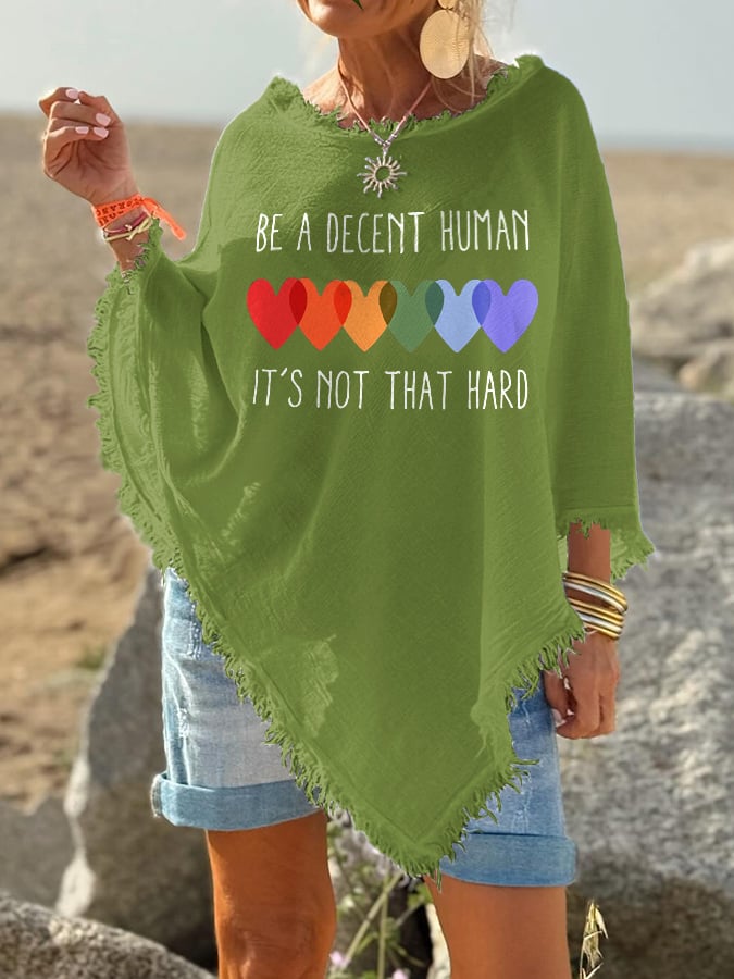 Retro Be A Decent Human It's Not That Hard Print Tassel Cover Up