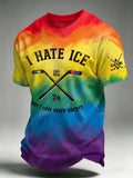 Men's I Hate Ice But I Love Queer Hockey Print Round Neck T-shirt