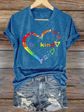 Women's Independence Day Peace And Love America Clucking Chicken Printed Round Neck Short Sleeve T-Shirt