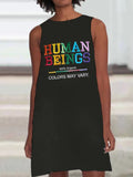 Retro Human Beings 100% Organic Colors May Vary Human Rights Equality Pride Print Sleeveless Dress
