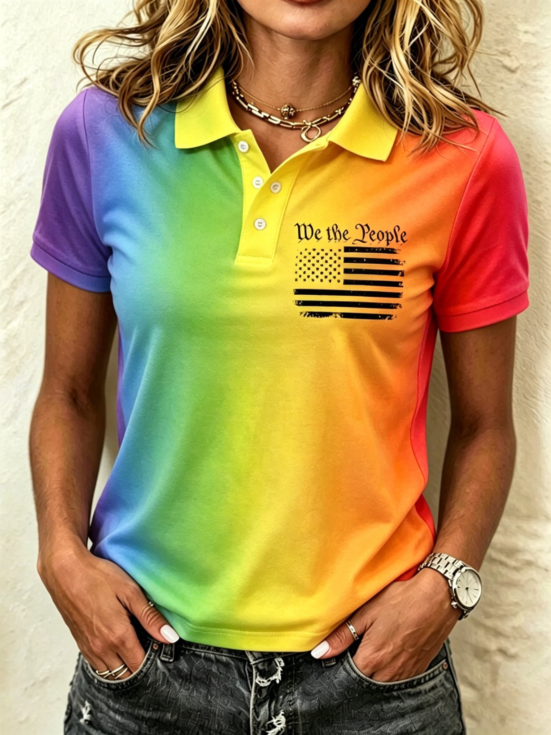 Women's Gay Pride Print Polo Shirt