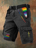 Men's Retro Gay Pride Print  Cargo Shorts