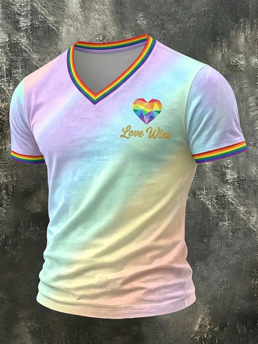 Men's Love Wins Pride Month V-Neck Short-Sleeve T-Shirt