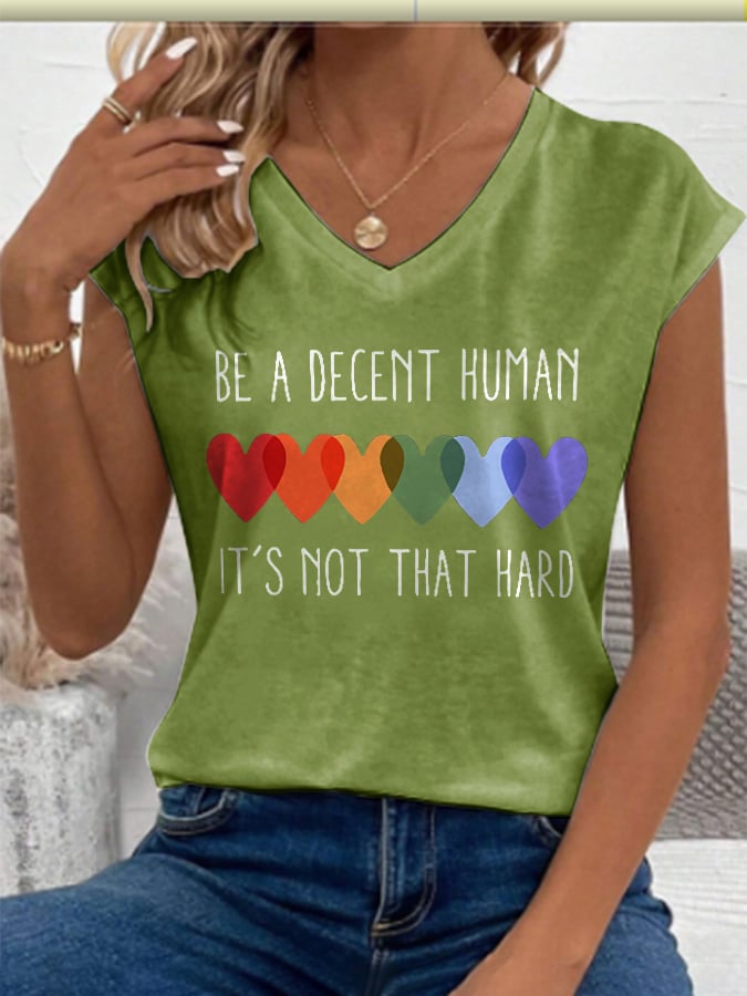 V-Neck Retro  Be A Decent Human It's Not That Hard Print Sleeveless Tank Tops