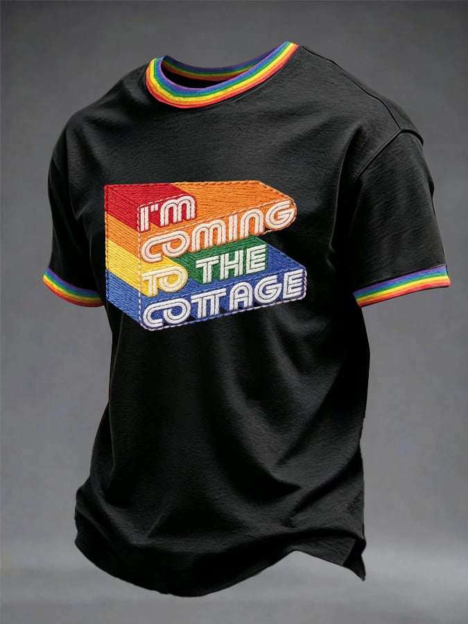 Men's I'm Coming To The Cottage Print Round Neck T-shirt