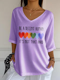 V-Neck Retro Be A Decent Human It's Not That Hard Print T-Shirt