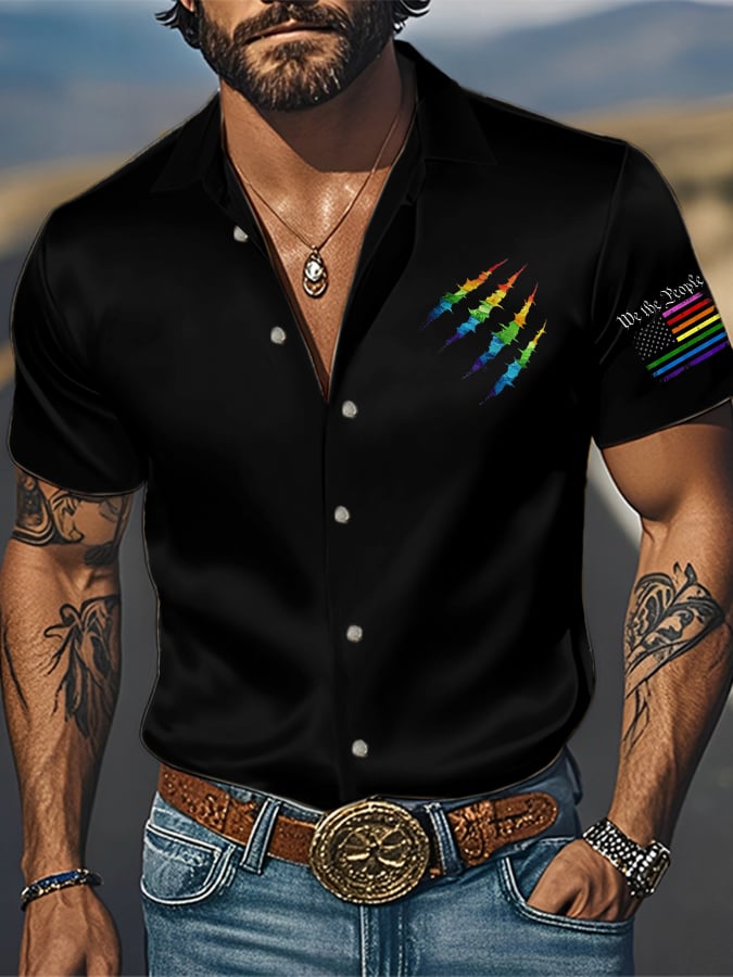 Men's Fashion Casual Rainbow Satin Gay Shirt