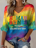 Women's Human Beings Colors May Vary Print V Neck Top